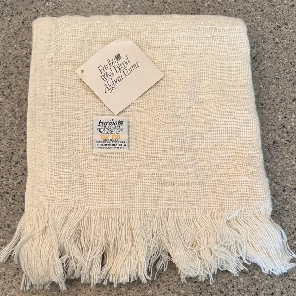 FARIBO Vintage 80s/90s Wool Blend Afghan Throw Blanket *NEW*